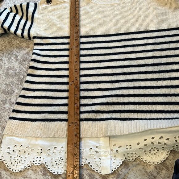 Joie blue and cream, striped cashmere wool sweater with eyelet layer size small - Picture 8 of 8